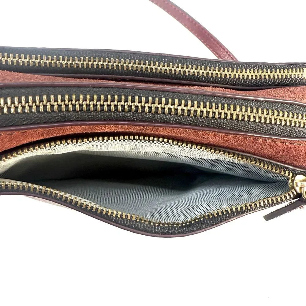 Fossil Campbell Purse Red Burgindy Leather and Suede Sling Bag Crossbody